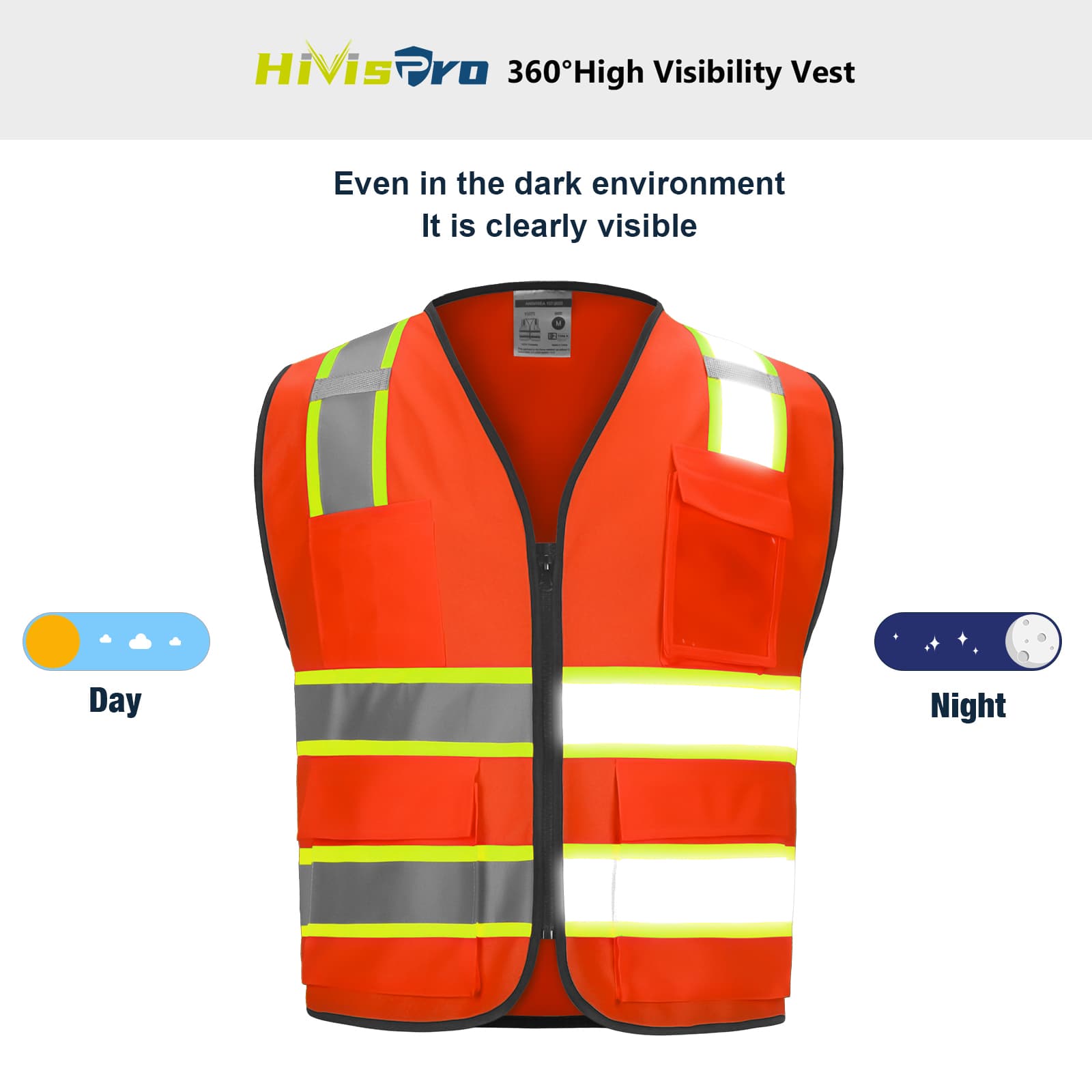 HivisPro V107 ANSI Class 2 Hi-Vis Reflective Safety Vest with Multi-Functional Pockets - V107 Series