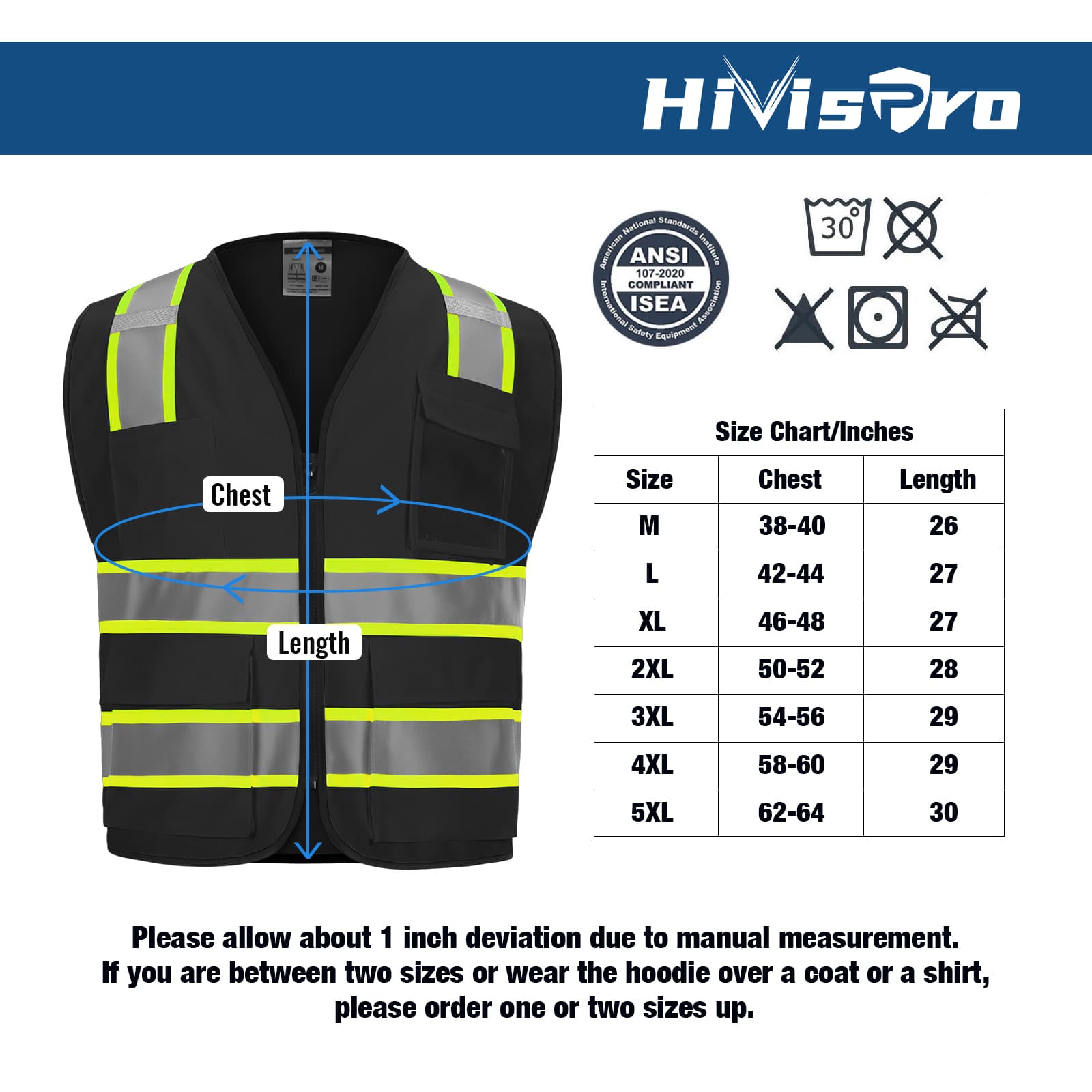 HivisPro V107 ANSI Class 2 Hi-Vis Reflective Safety Vest with Multi-Functional Pockets - V107 Series