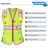 HivisPro Women's ANSI Class 2 Hi-Vis Reflective Safety Vest with 4 Pockets - V108 Series