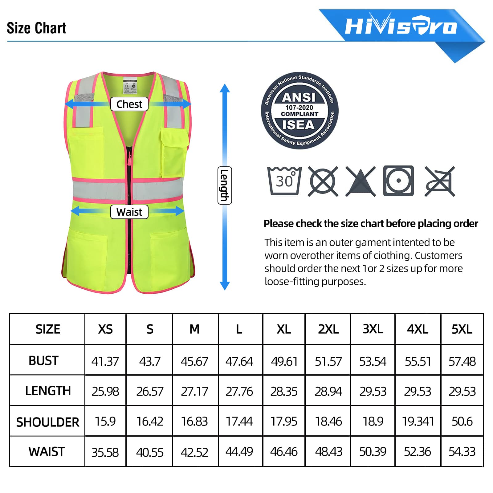 HivisPro Women's ANSI Class 2 Hi-Vis Reflective Safety Vest with 4 Pockets - V108 Series