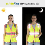 HivisPro Women's ANSI Class 2 Hi-Vis Reflective Safety Vest with 4 Pockets - V108 Series