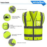 hivispro lime safety vest v2031 pockets details