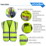 HivisPro ANSI Class 2 Hi-Vis Reflective Safety Vest with 4 Pockets and ID Holder - V207 Series