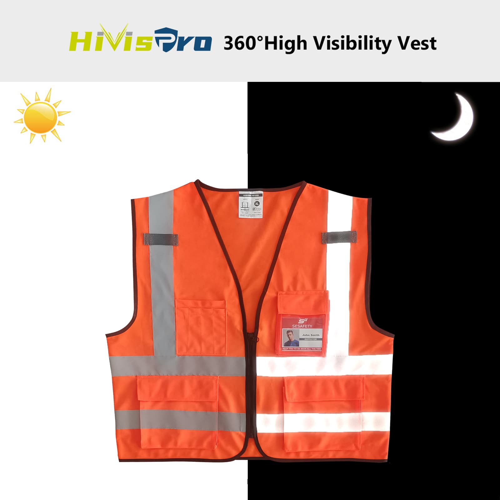 HivisPro ANSI Class 2 Hi-Vis Reflective Safety Vest with 4 Pockets and ID Holder - V207 Series