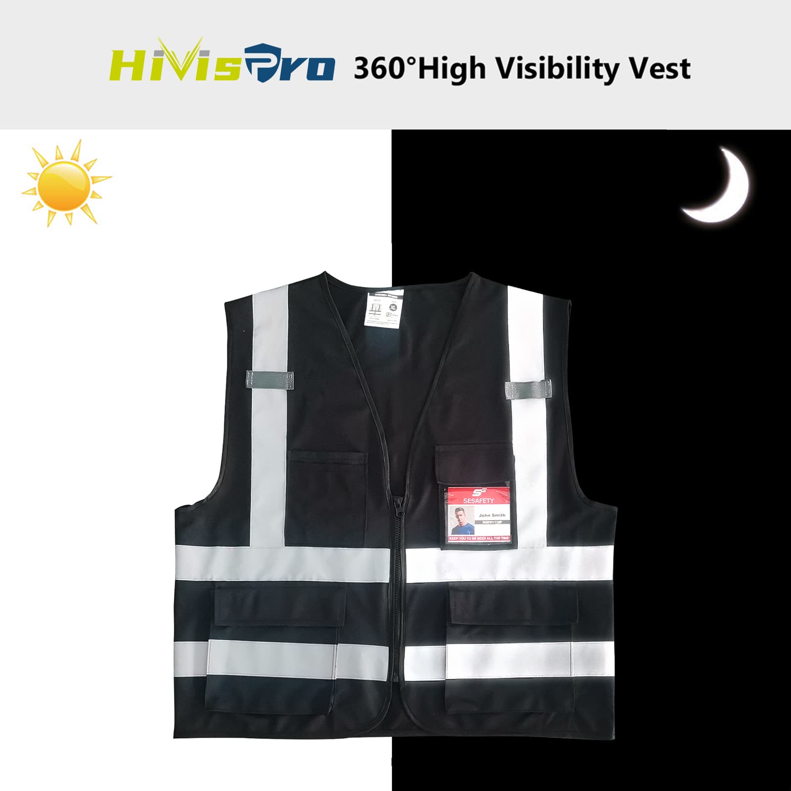 hivispro black safety vest v2073 reflection performance