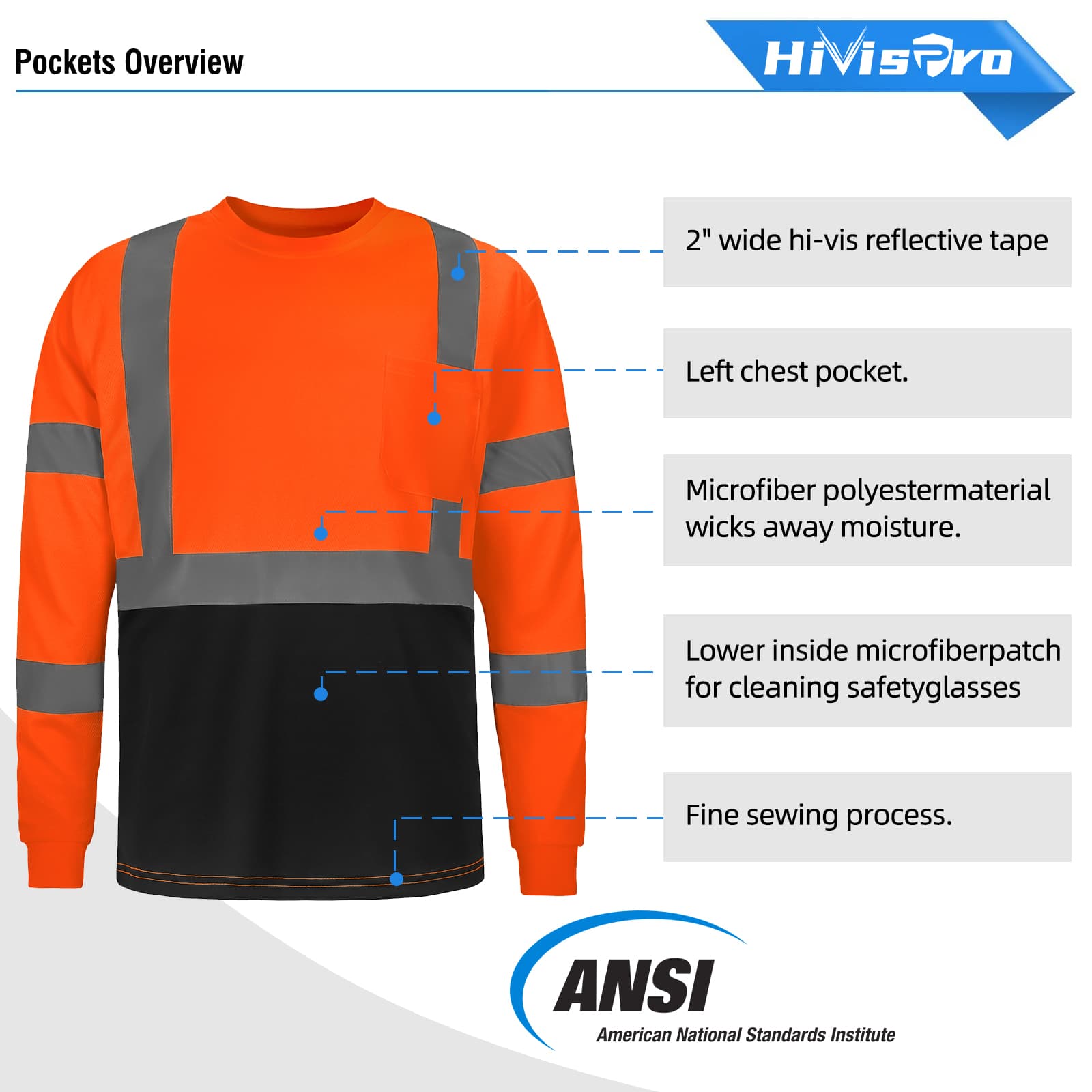 Features and details of hivispro long sleeve shirts L32022