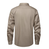 Back view of the HivisPro FR2012 khaki flame retardant work shirt.