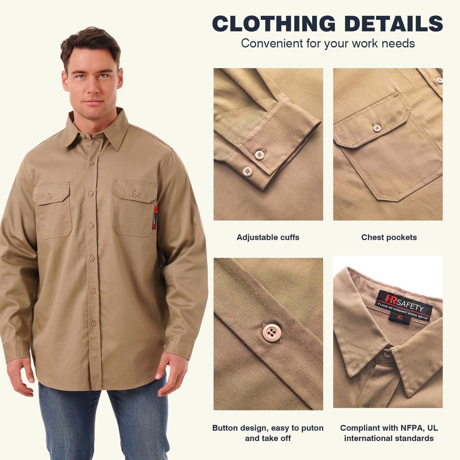Detailed view of the HivisPro FR2012 flame retardant work shirt, showing features like durable stitching and chest pockets.