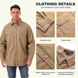 Detailed view of the HivisPro FR2012 flame retardant work shirt, showing features like durable stitching and chest pockets.