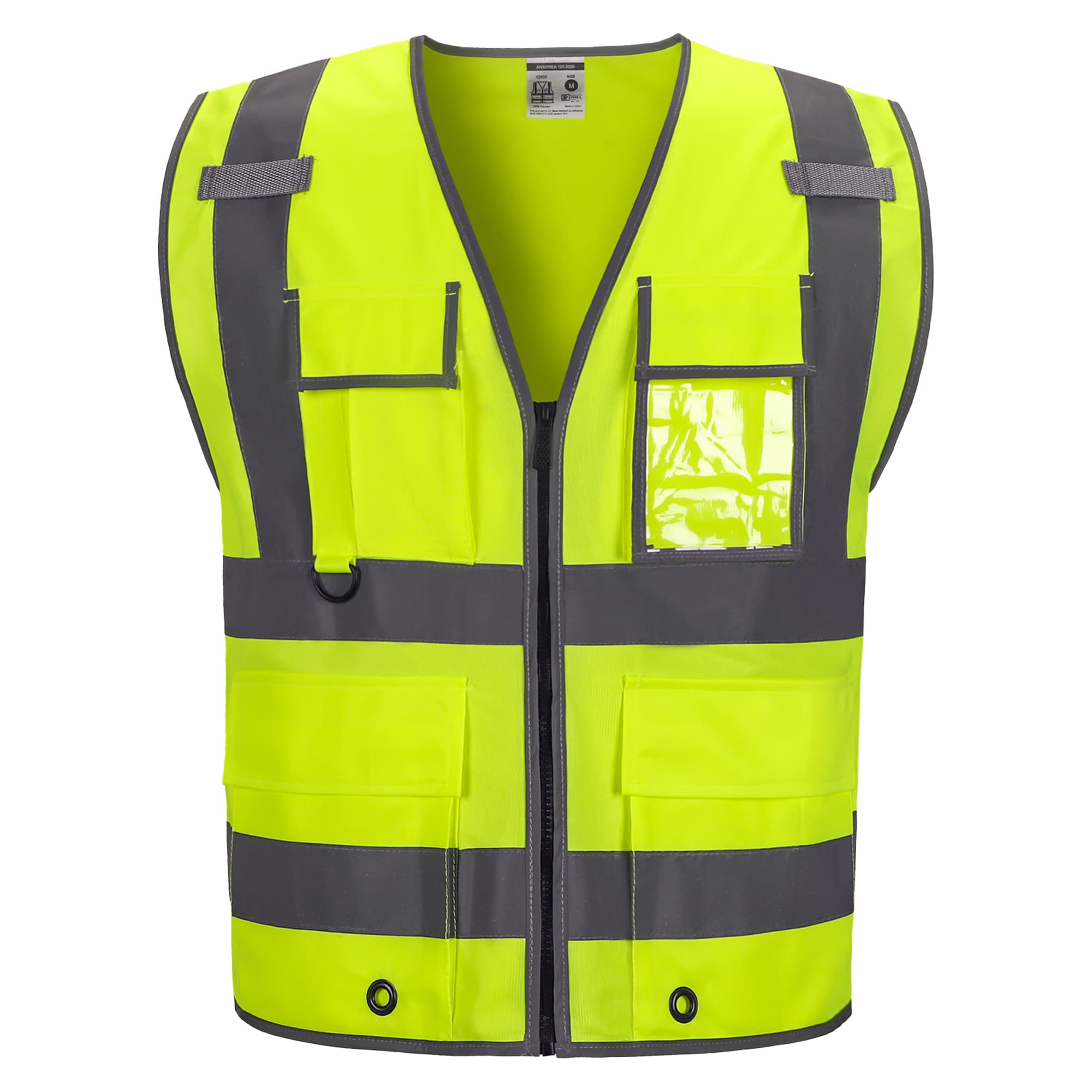 Front view of the HivisPro V2031 lime hi-vis safety vest 