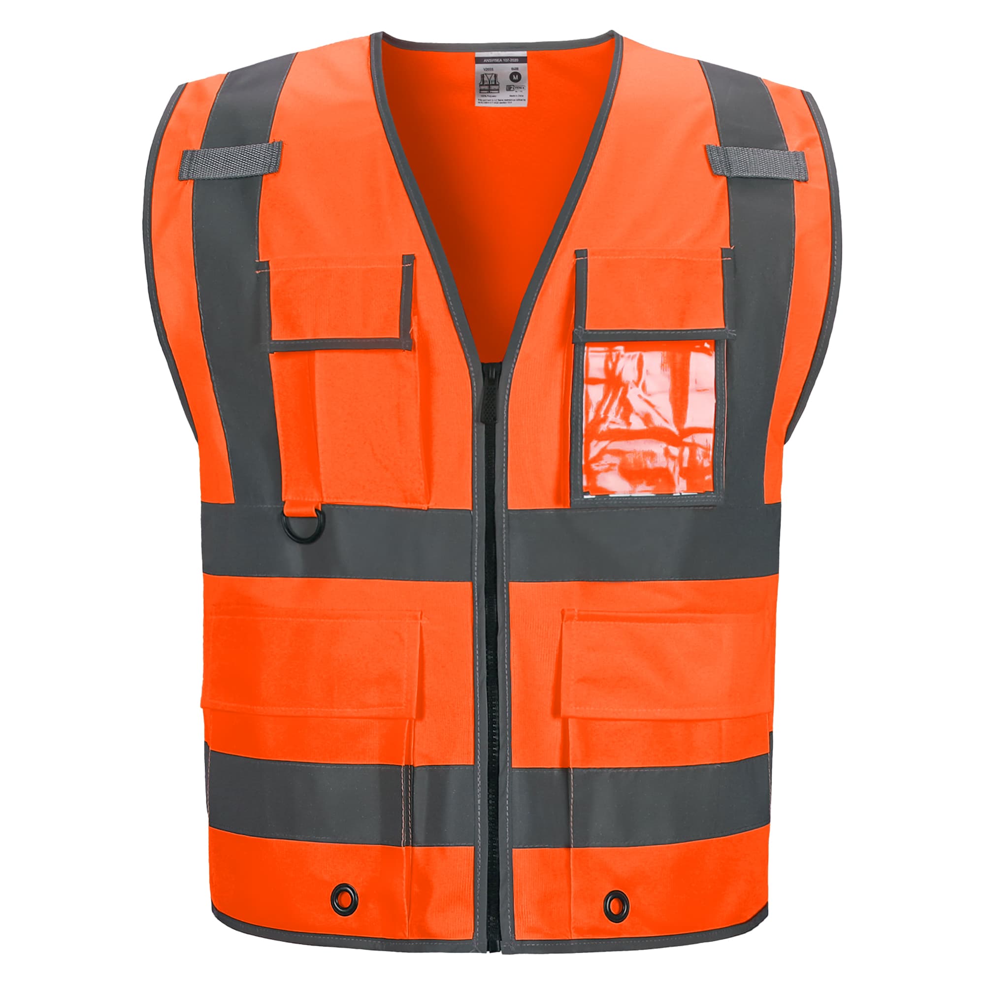 Front view of the HivisPro V2032 orange hi-vis safety vest 