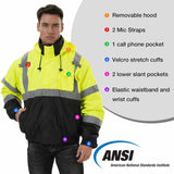 HivisPro ANSI Class 3 3-in-1 Hi-Vis Waterproof Reflective Bomber Jacket with Zip-Out Fleece Liner - J4203 Series