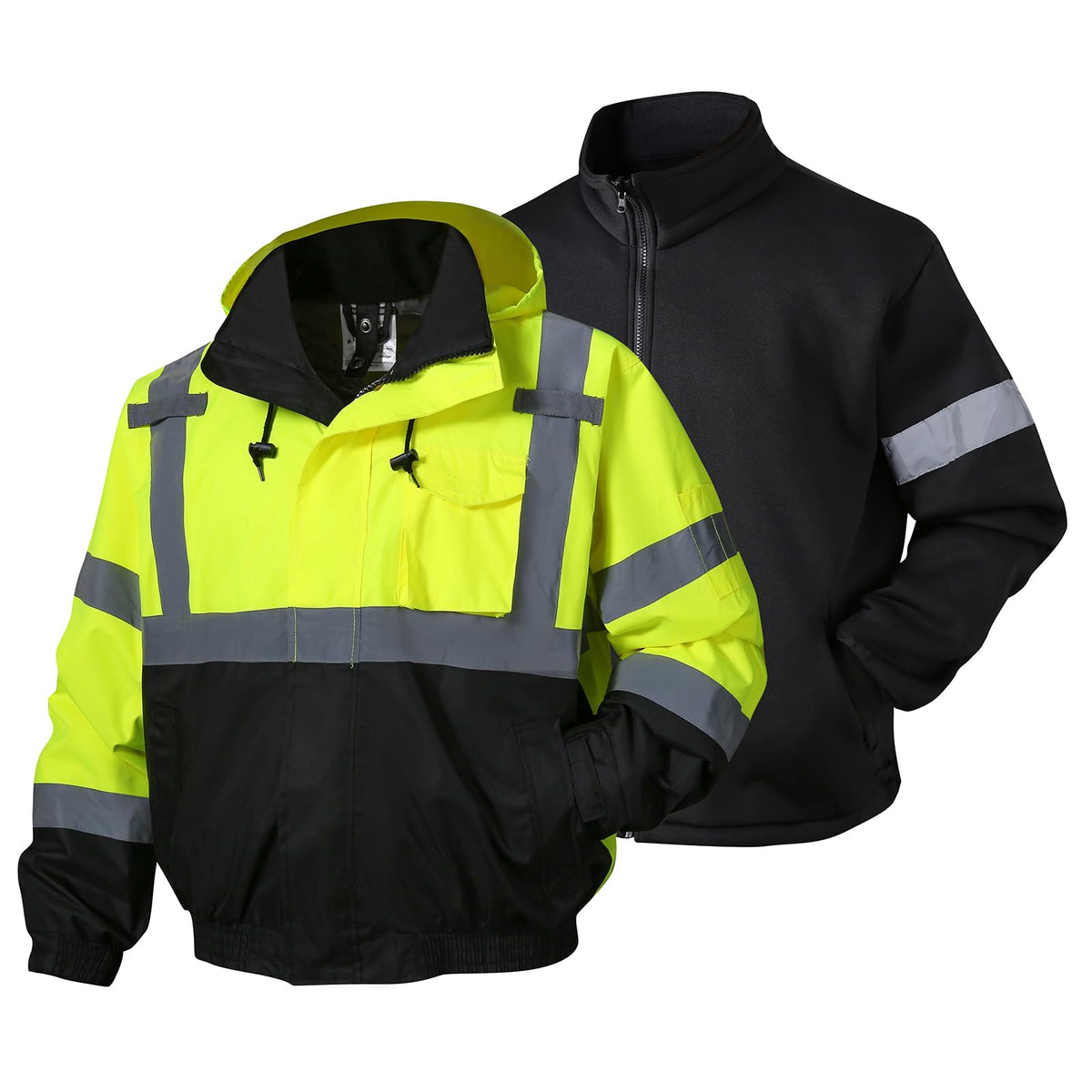 HivisPro ANSI Class 3 3-in-1 Hi-Vis Waterproof Reflective Bomber Jacket with Zip-Out Fleece Liner - J4203 Series