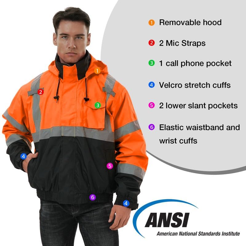 HivisPro ANSI Class 3 3-in-1 Hi-Vis Waterproof Reflective Bomber Jacket with Zip-Out Fleece Liner - J4203 Series