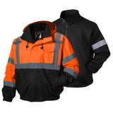 HivisPro ANSI Class 3 3-in-1 Hi-Vis Waterproof Reflective Bomber Jacket with Zip-Out Fleece Liner - J4203 Series