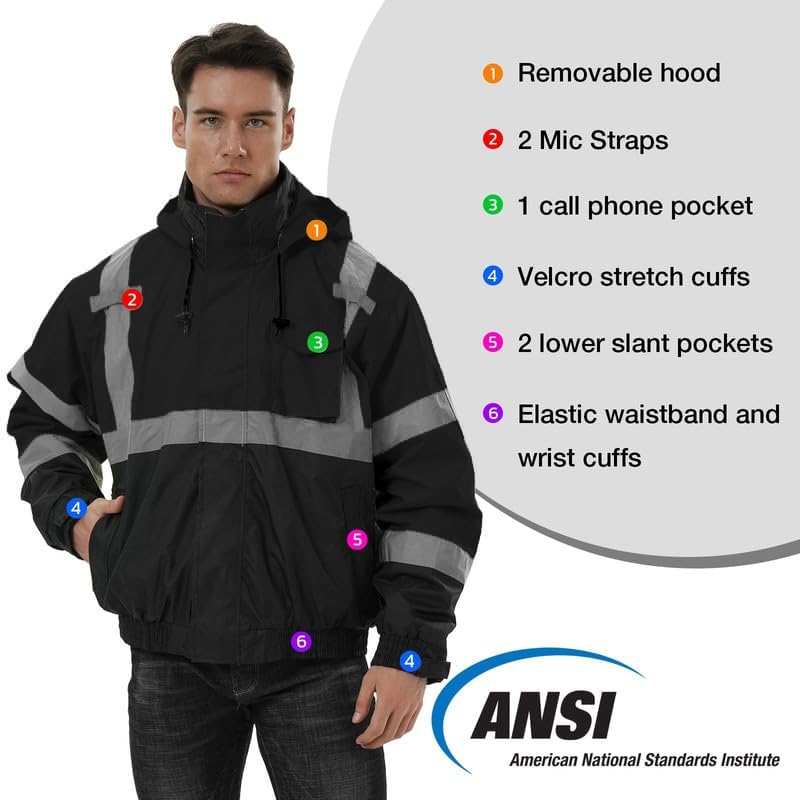 HivisPro ANSI Class 3 3-in-1 Hi-Vis Waterproof Reflective Bomber Jacket with Zip-Out Fleece Liner - J4203 Series