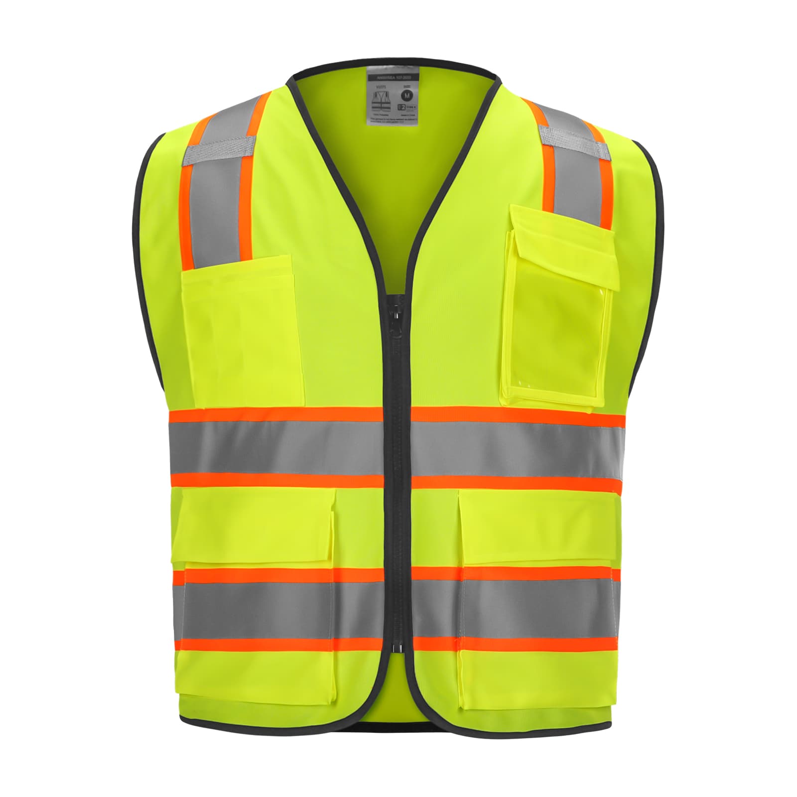 Front view of the HivisPro V1071 lime safety vest.