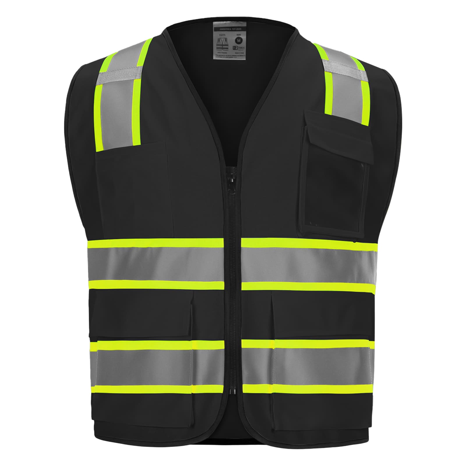 Front view of the HivisPro V1073 black safety vest.