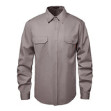 Front view of the HivisPro FR2011 gray flame retardant long sleeve work shirt