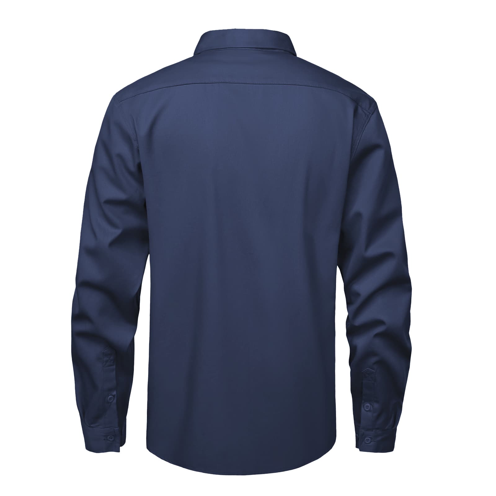 Back view of the HivisPro FR2013 navy flame retardant work shirt.