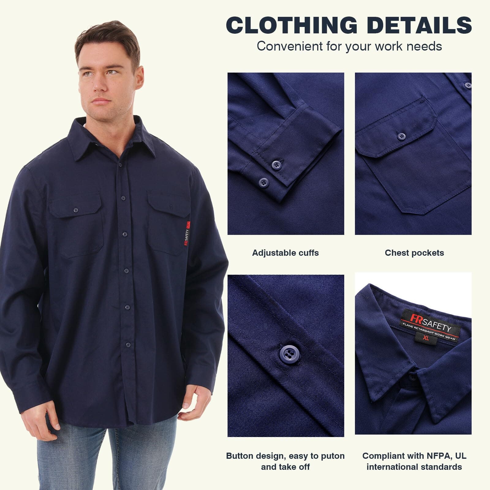 Detailed view of the HivisPro fr2013 flame retardant work shirt, showing features like durable stitching and chest pockets.