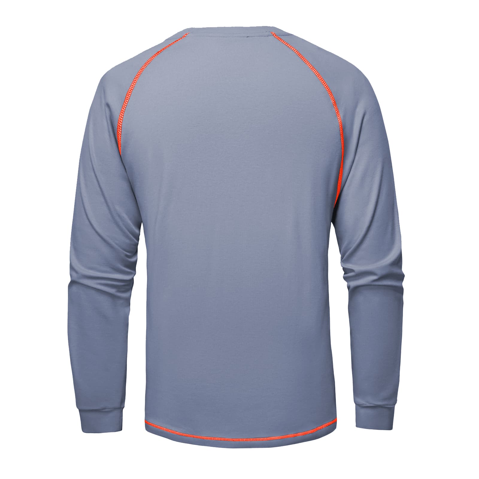 Back view of the HivisPro FRL2011 flame resistant, high-visibility gray safety shirt with reflective stripes
