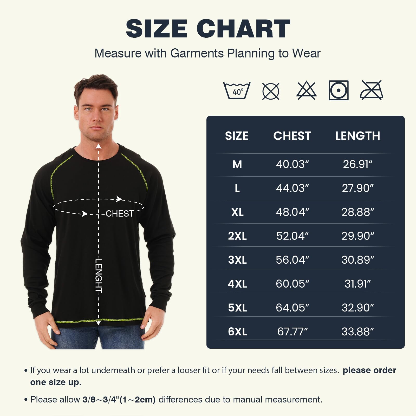 size chart of HivisPro FR2013 flame resistant size chart