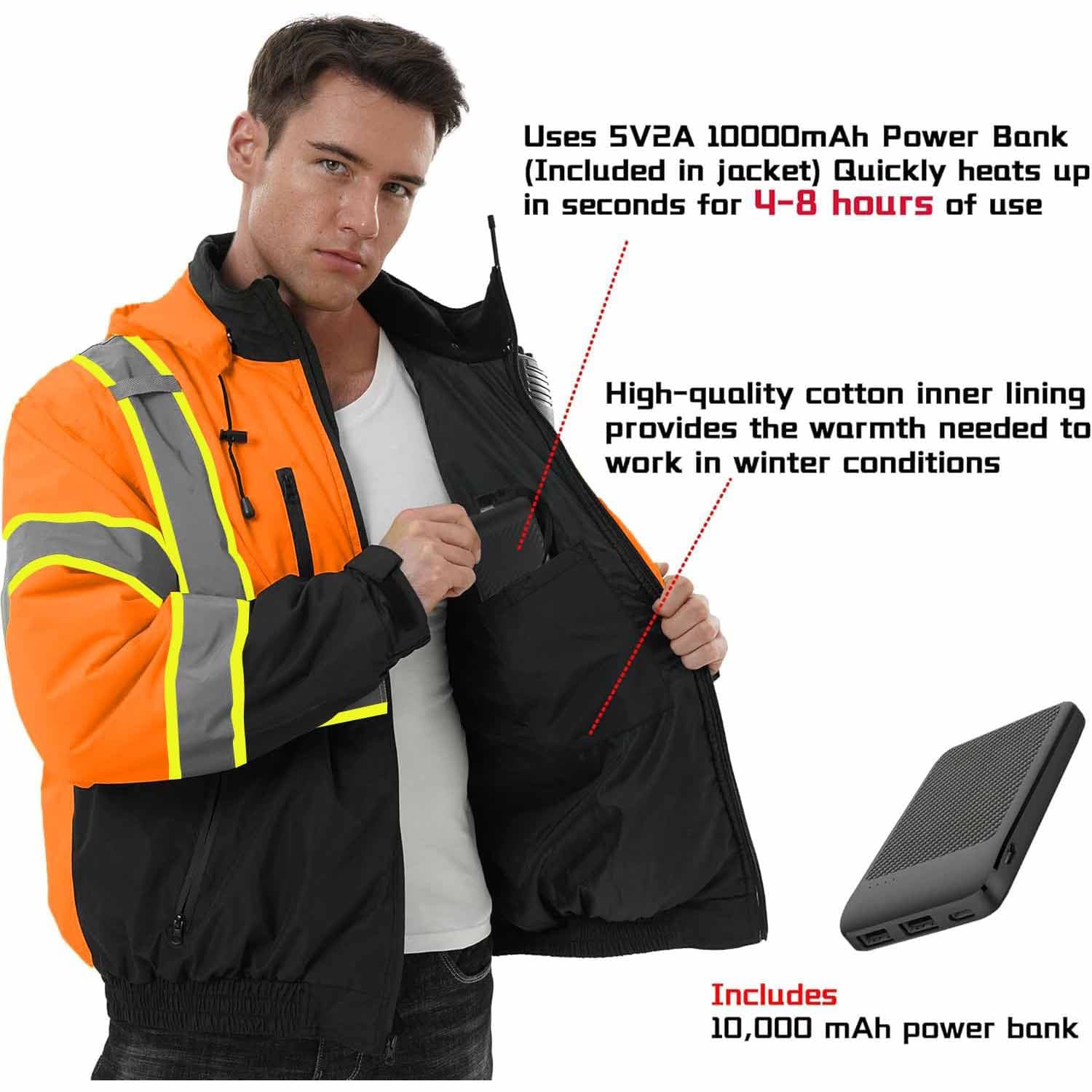 HivisPro J2092 heated jacket highlighting the power bank pocket and high heat retention
