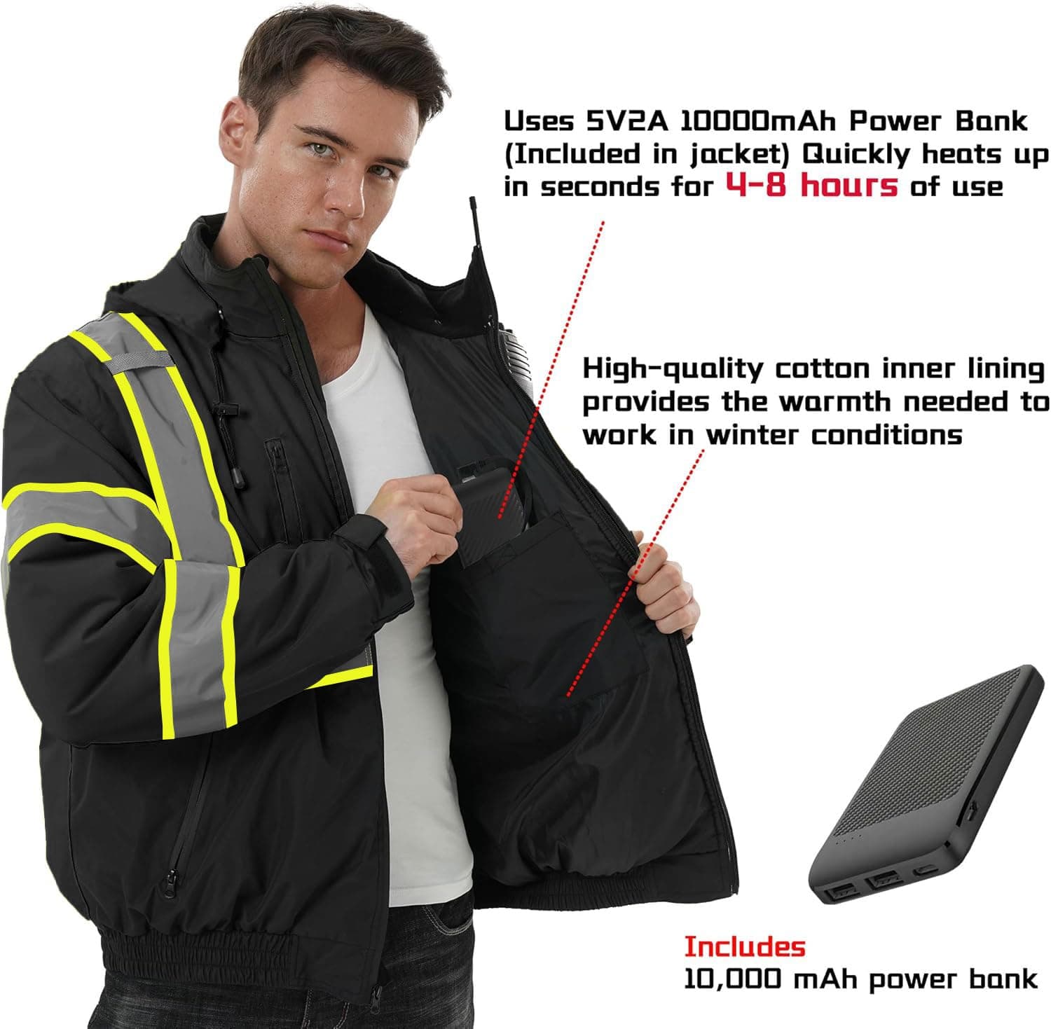 HivisPro J2093 heated jacket highlighting the power bank pocket and high heat retention