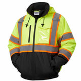 Front view of the HivisPro J2101 high visibility safety jacket in yellow and black
