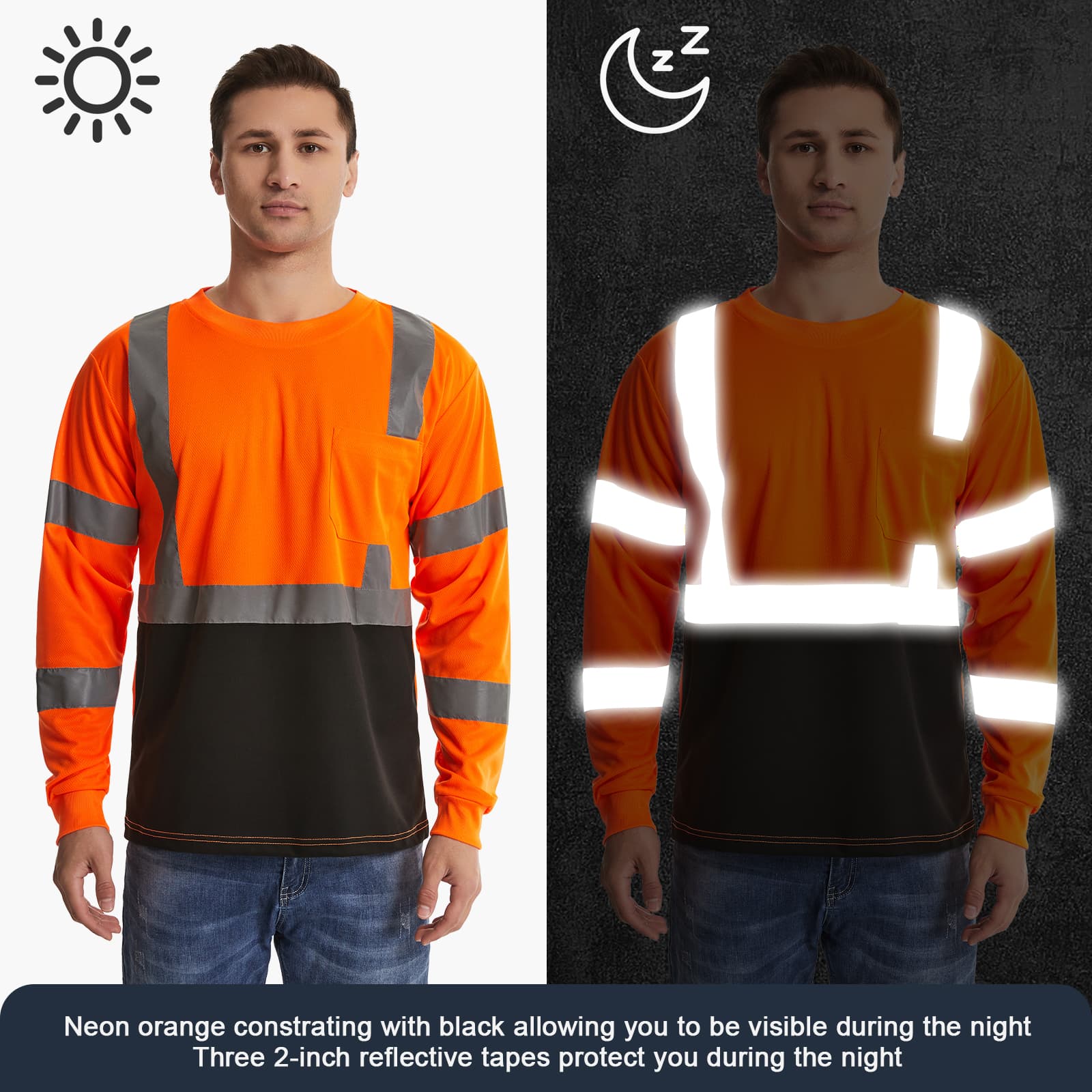 HivisPro Hi-Vis Reflective Black Bottom Work Safety Shirt with 1 Pocket - L3202 Series