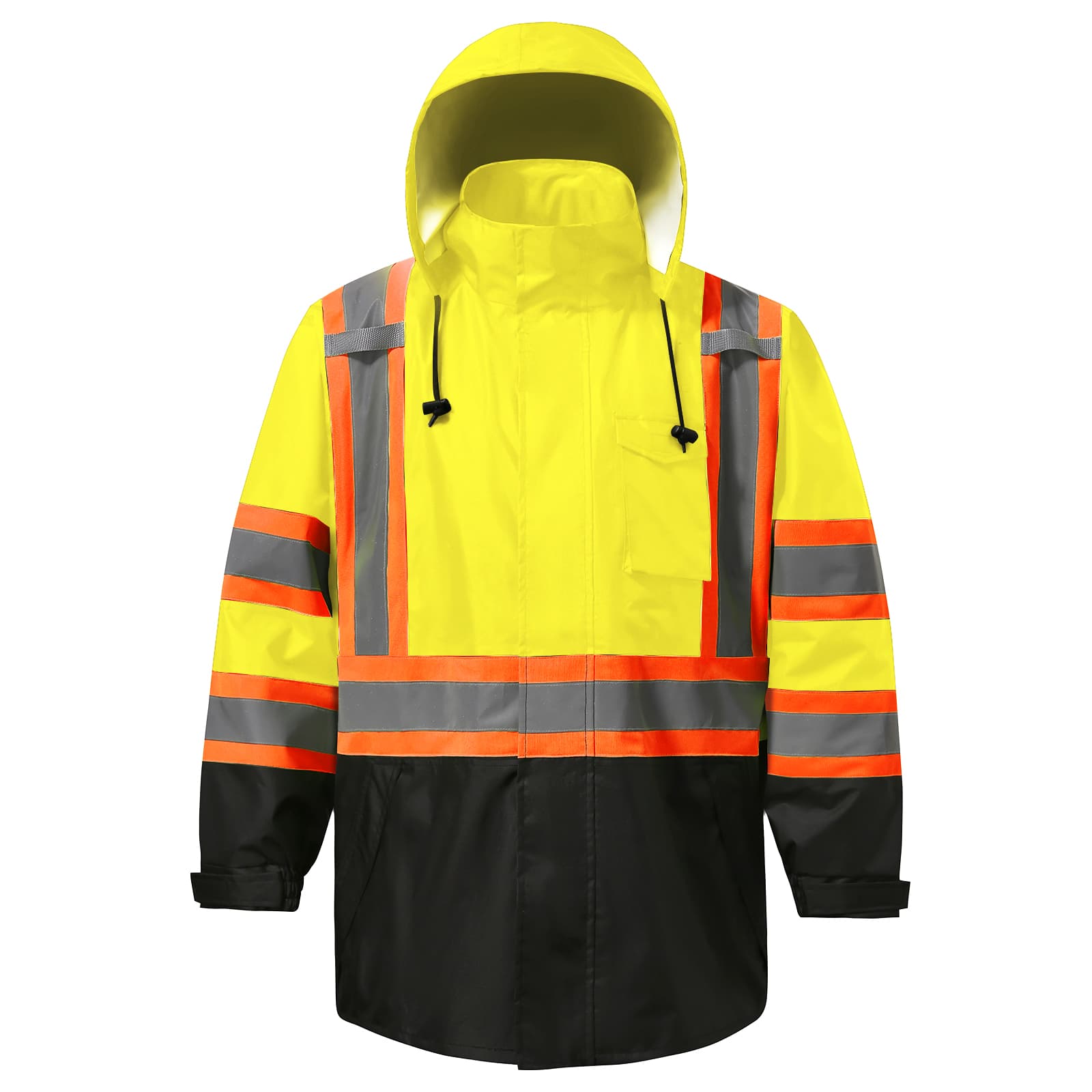 HivisPro ANSI Class 3 Hi-Vis Waterproof Reflective Raincoat with 3 Pockets - R101-1 Series