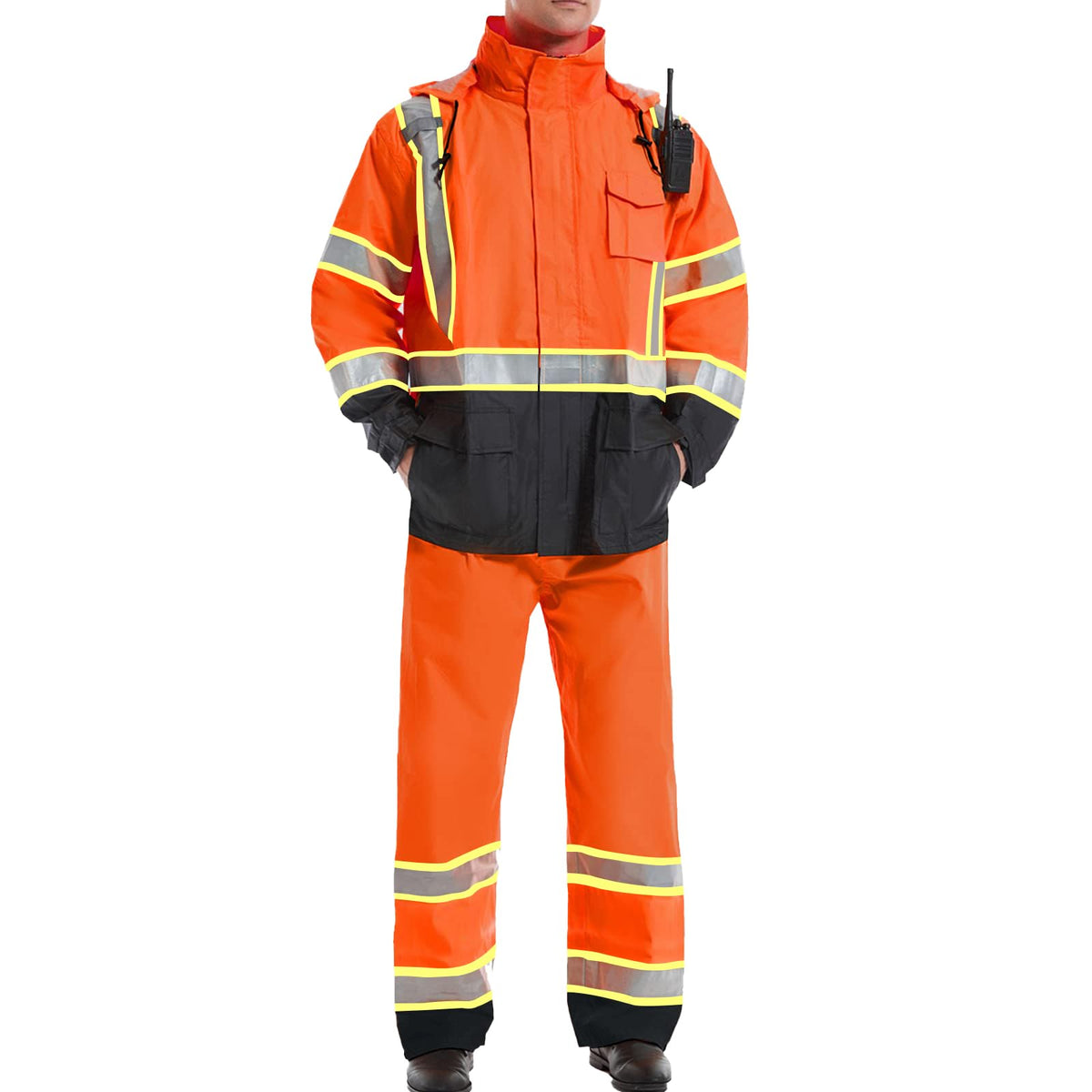 HivisPro ANSI Class 3 Hi-Vis Waterproof Reflective Rain Suit with 3 Pockets - R101 Series