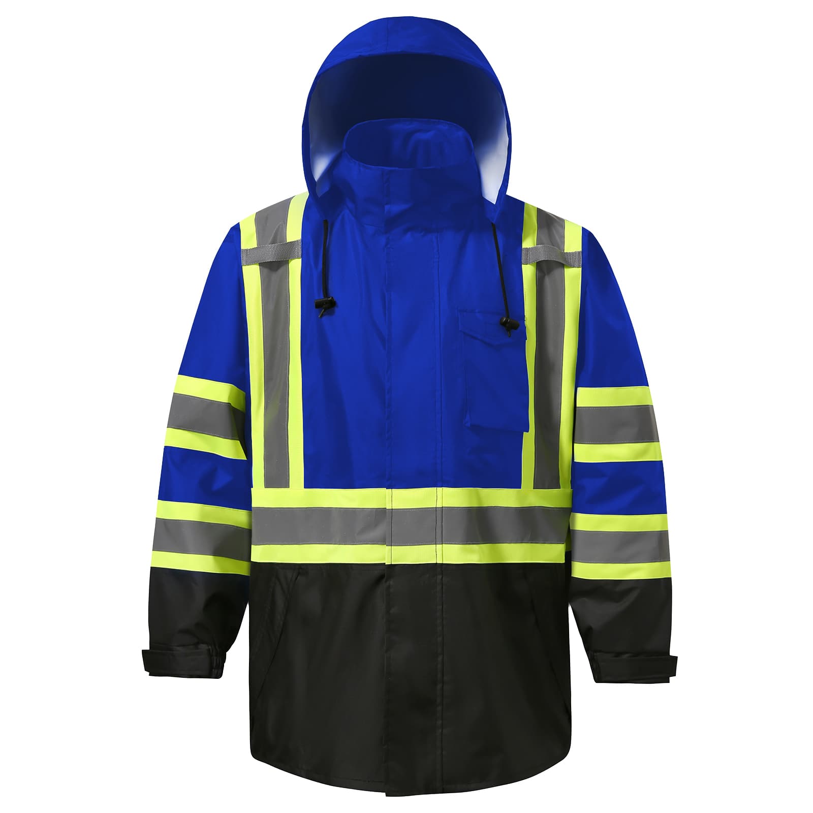 HivisPro ANSI Class 3 Hi-Vis Waterproof Reflective Raincoat with 3 Pockets - R101-1 Series