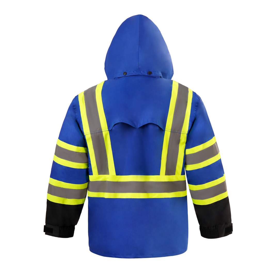 HivisPro ANSI Class 3 Hi-Vis Waterproof Reflective Raincoat with 3 Pockets - R101-1 Series