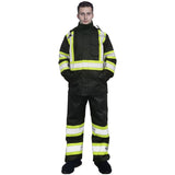 Front view of the HivisPro R2013 high visibility two-piece reflective rain suit.