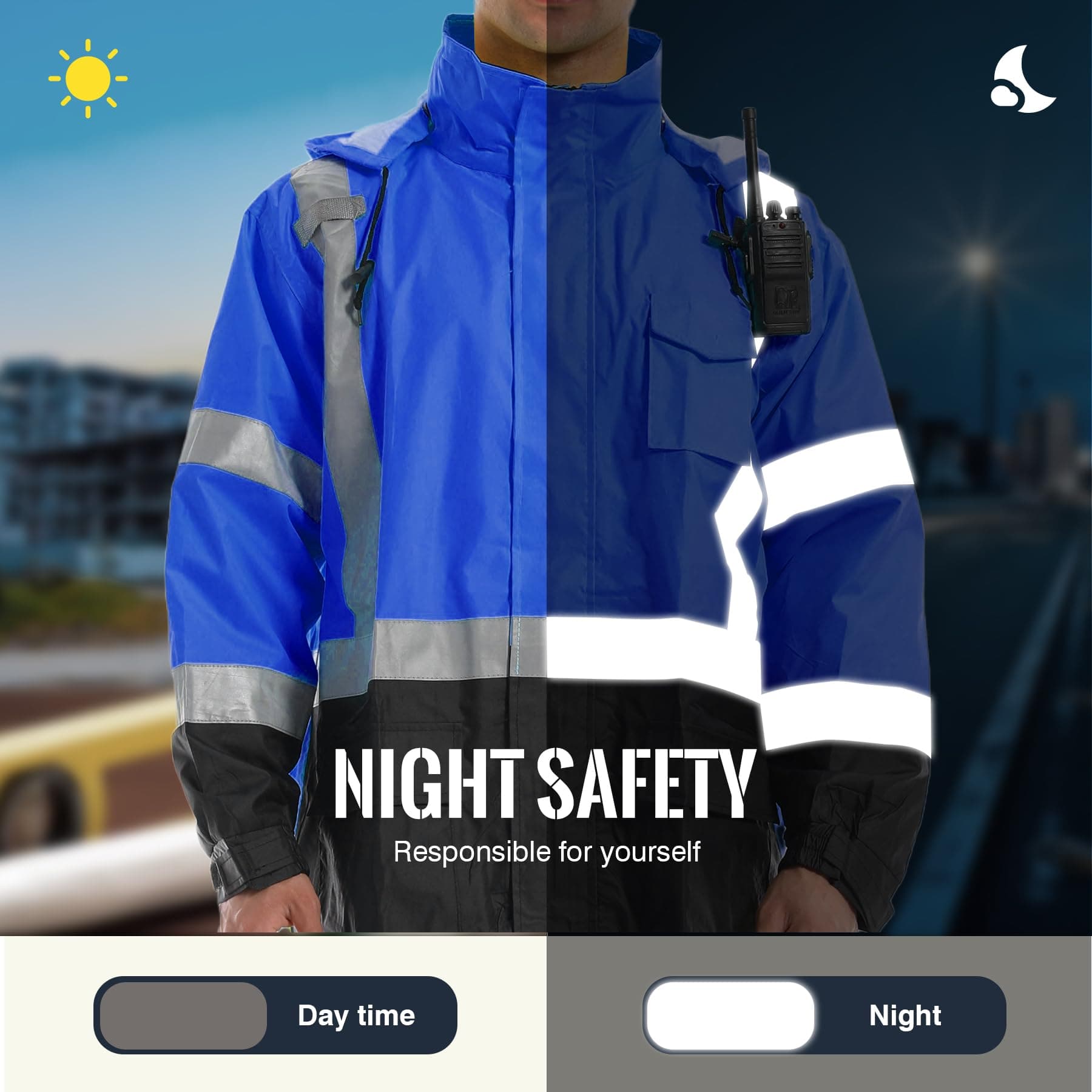 HivisPro R2014-1 high visibility jacket demonstrating night safety and reflective visibility