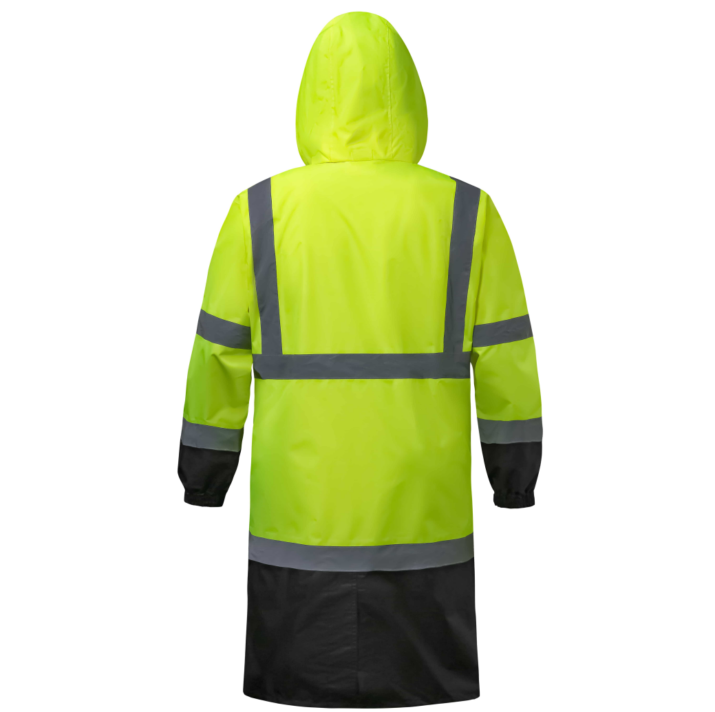 HivisPro ANSI Class 3 Hi-Vis Waterproof Reflective Long Raincoat with 3 Pockets - R202 Series