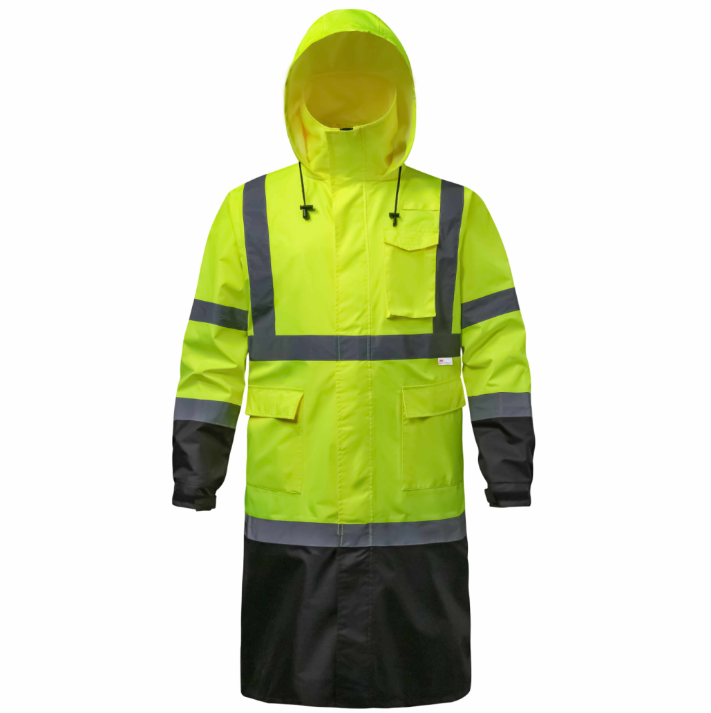 HivisPro ANSI Class 3 Hi-Vis Waterproof Reflective Long Raincoat with 3 Pockets - R202 Series