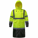 HivisPro ANSI Class 3 Hi-Vis Waterproof Reflective Long Raincoat with 3 Pockets - R202 Series