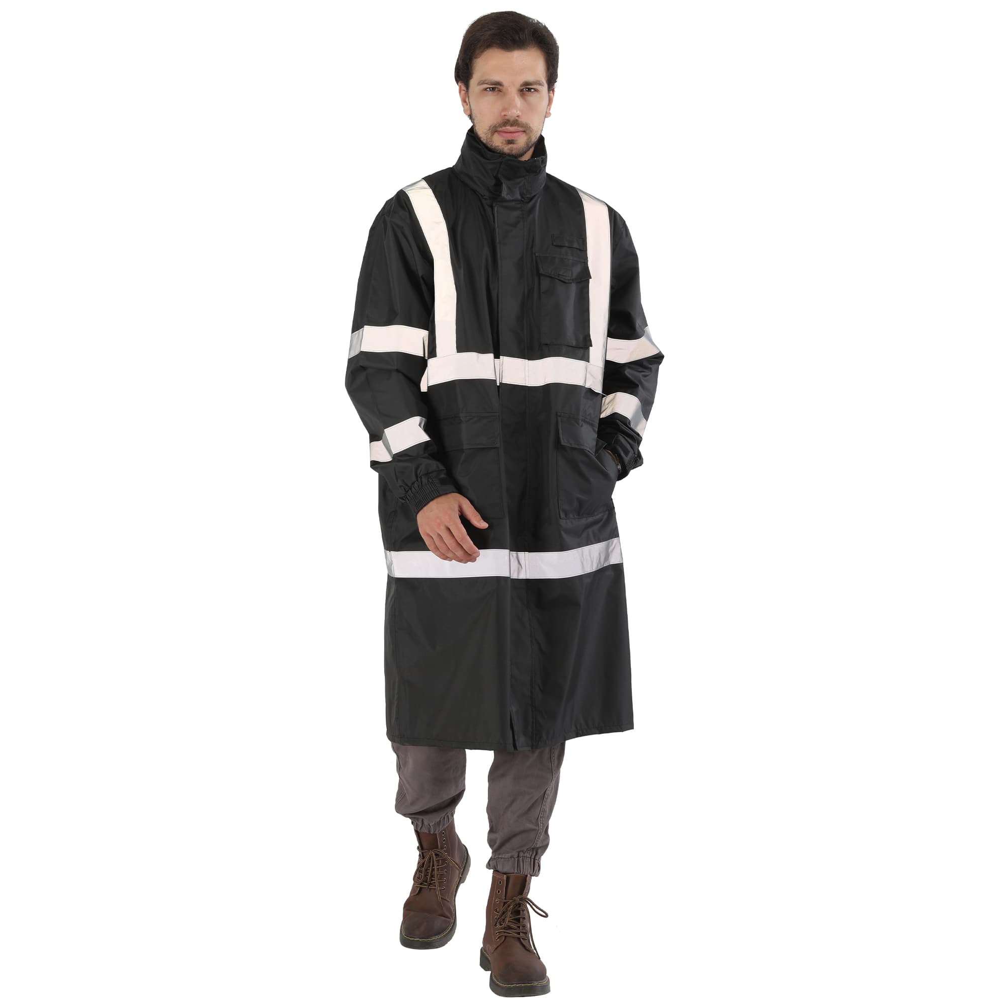 HivisPro ANSI Class 3 Hi-Vis Waterproof Reflective Long Raincoat with 3 Pockets - R202 Series