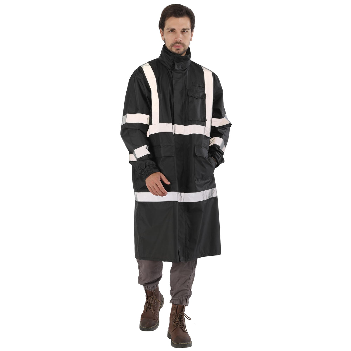 hivispro r2023 black safety raincoat front view