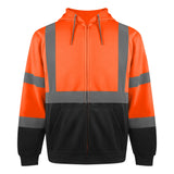 Front view of the HivisPro ST2042 ANSI Class 3 high visibility orange and black hoodie.
