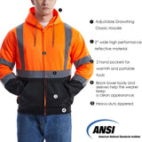 Features and details of the HivisPro ST2042 ANSI Class 3 high visibility safety hoodie.