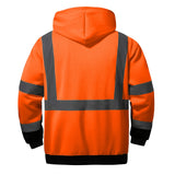 Back view of the HivisPro ST2042 ANSI Class 3 high visibility safety hoodie in orange and black.