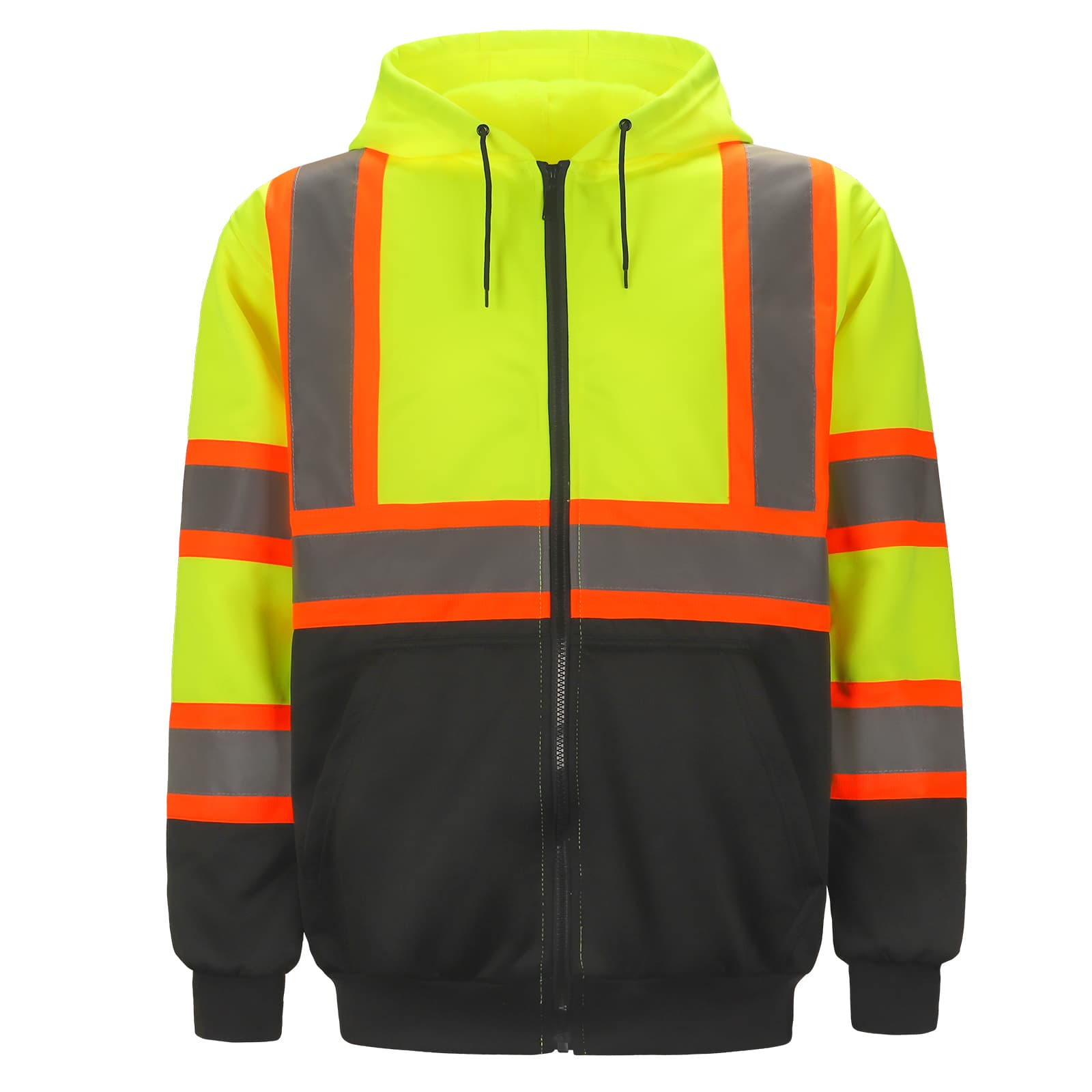High-visibility ansi class 3 safety jacket with reflective stripes on a white background