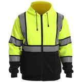 Front view of the HivisPro ST82051 ANSI Class 3 high visibility lime and black hoodie.