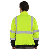 Back view of the HivisPro ST82061 ANSI Class 3 high visibility lime and black hoodie.