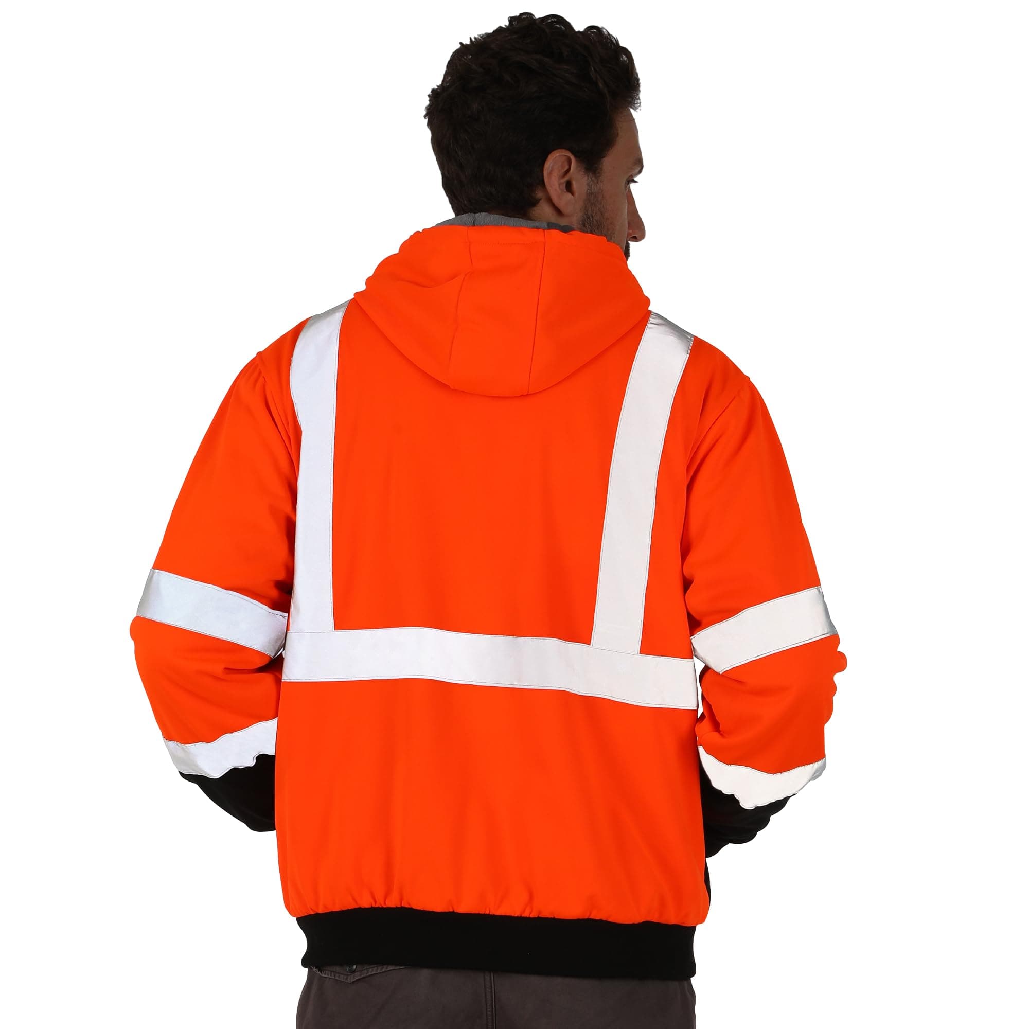 Back view of the HivisPro ST82072 ANSI Class 3 high visibility orange reflective jacket.