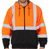 Front view of the HivisPro ST82072 ANSI Class 3 high visibility orange reflective jacket.